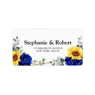 Étiquette Mariage géométrique Royal Blue Rustic Sunflower