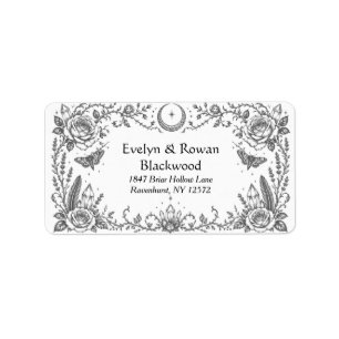 Étiquette Mariage gothique botanique noir et blanc