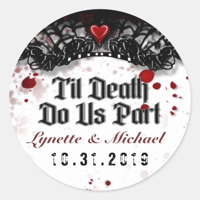 Étiquette Mariage Halloween Til Death Blood Splatt (Devant)