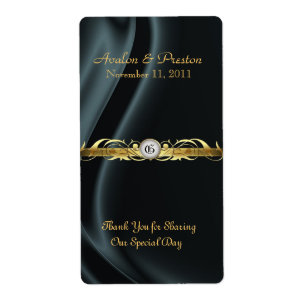 Étiquette Mariage Marquis Black Silk Gold Scroll