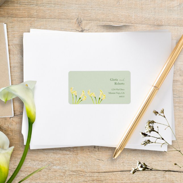 Étiquette Mariage mexicain Calla Lily Green Adresse de retou (Créateur téléchargé)