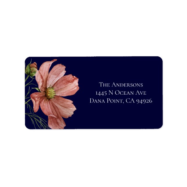 Étiquette Mariage moderne Floral Navy (Devant)