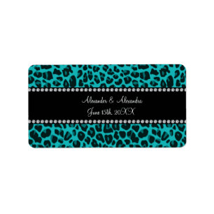 Étiquette Mariage motif léopard turquoise en faveur