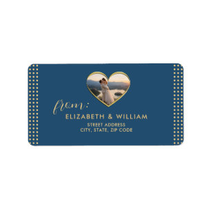 Étiquette Mariage personnalisé Gold & Blue pois