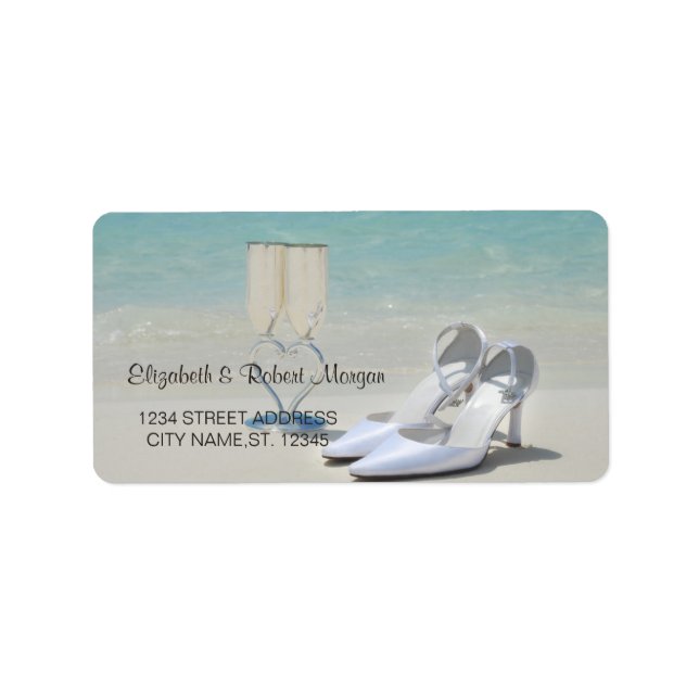 Étiquette Mariage plage, Verre, Haut talons Mariage Étiquett (Devant)