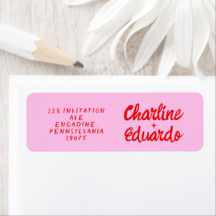 Étiquette Mariage Rétro rose et rouge écriture man