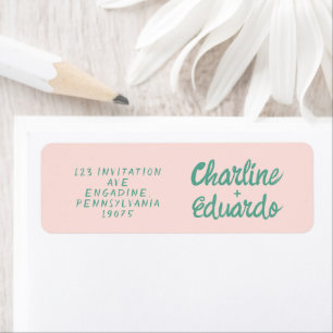 Étiquette Mariage Rétro rose et vert écriture manu