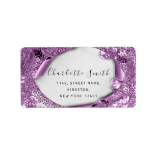 Étiquette Mariage RSVP 3D Violet violet Parties scintillant