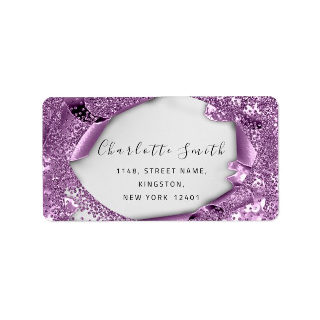 Étiquette Mariage RSVP 3D Violet violet Parties scintillant (Devant)