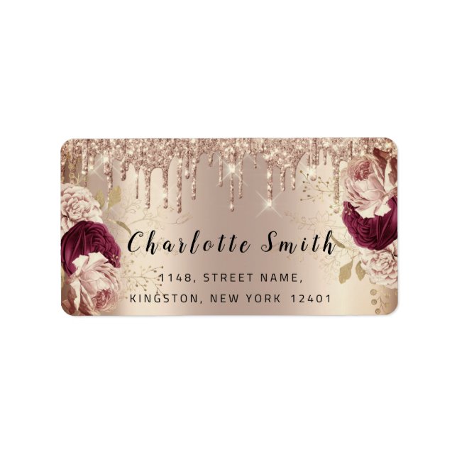 Étiquette Mariage RSVP  de la marée Rose floral Marsala (Devant)