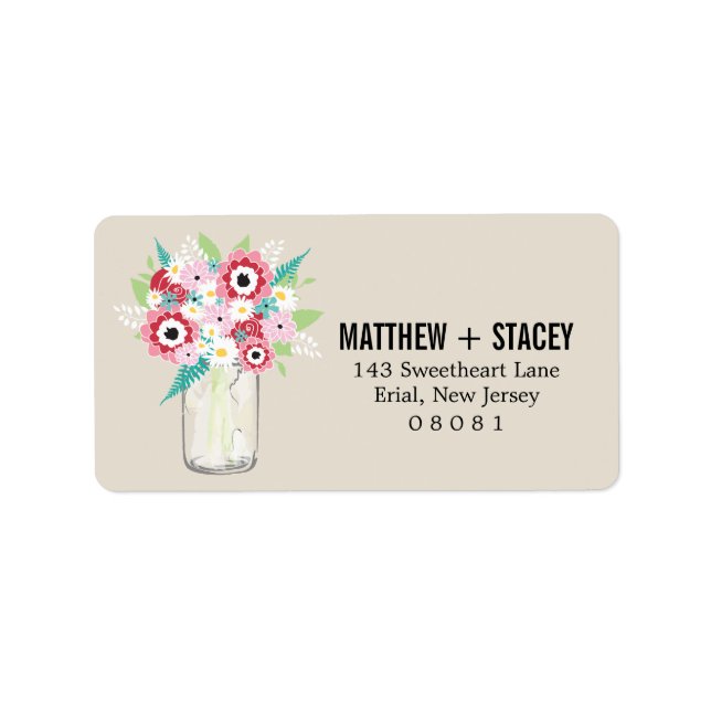 Étiquette Mariage rustique Mason Jar et Floral (Devant)