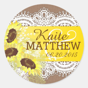 Étiquette Mariage Sunflower Lace Burlap