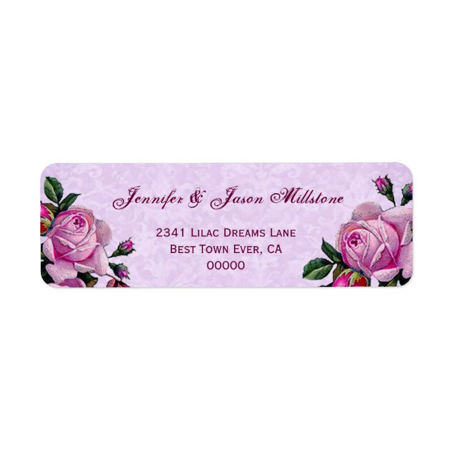 Étiquette Mariage vintage Roses rose (Devant)