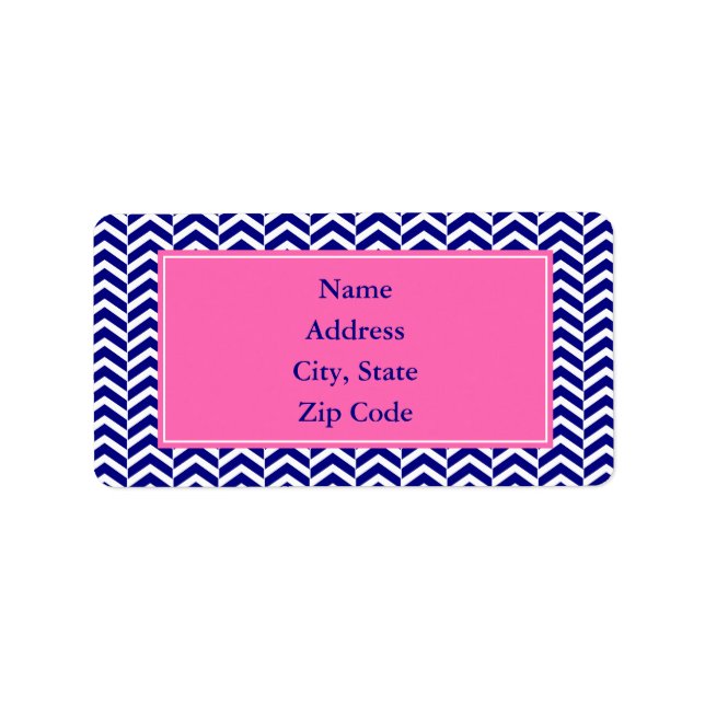 Étiquette Marine bleu avec Motif Chevron rose chaud (Devant)