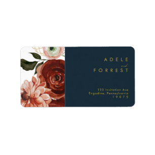 Étiquette Marsala Autumn Floral   Marine Wedding RSVP Adress