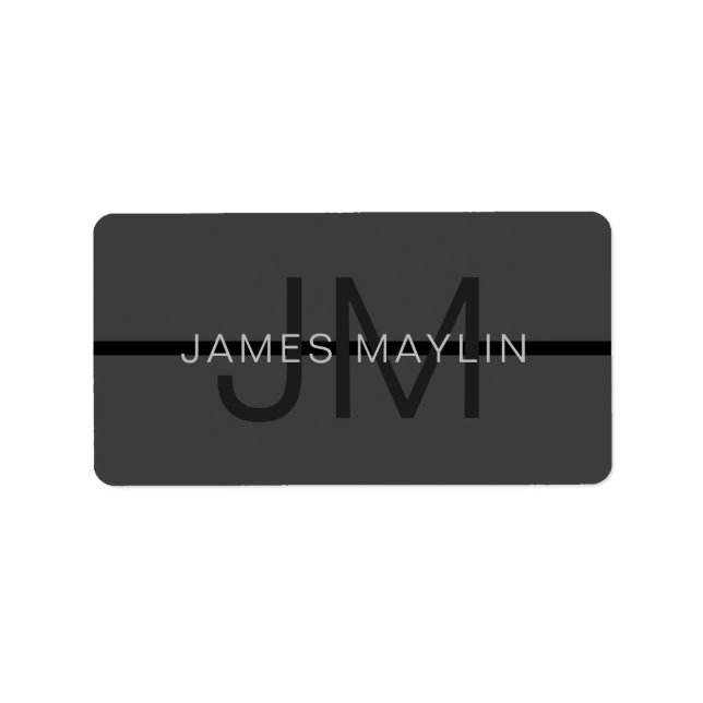 Étiquette Masculine élégant gris foncé Nom et monogramme (Devant)