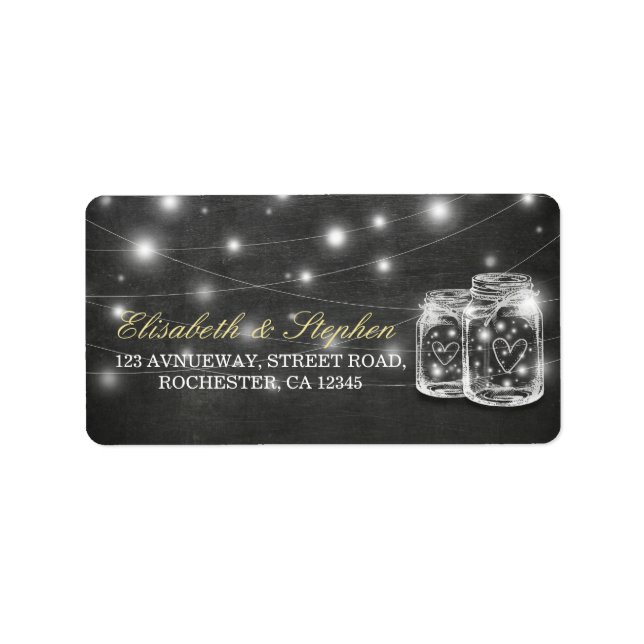 Étiquette Mason Jar String Lights Chalkboard Adresse du Mari (Devant)