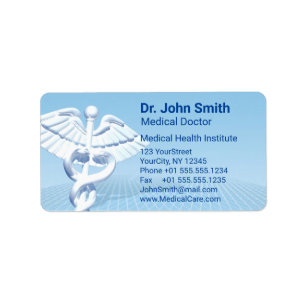 Étiquette Medical White 3D Caduceus Blue Design