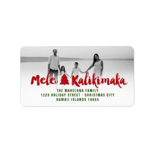 Étiquette Mele Kalikimaka Brush Christmas Tree Photo Address