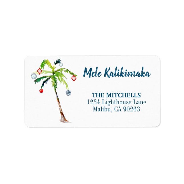 Étiquette Mele Kalikimaka Palm Tree Holiday Adresse de retou (Devant)