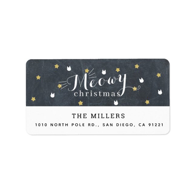Étiquette Meowny Christmas Chalkboard Chat Adresse de vacanc (Devant)
