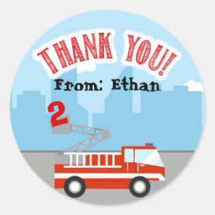 Étiquette Merci d'anniversaire de Firetruck Ajoute