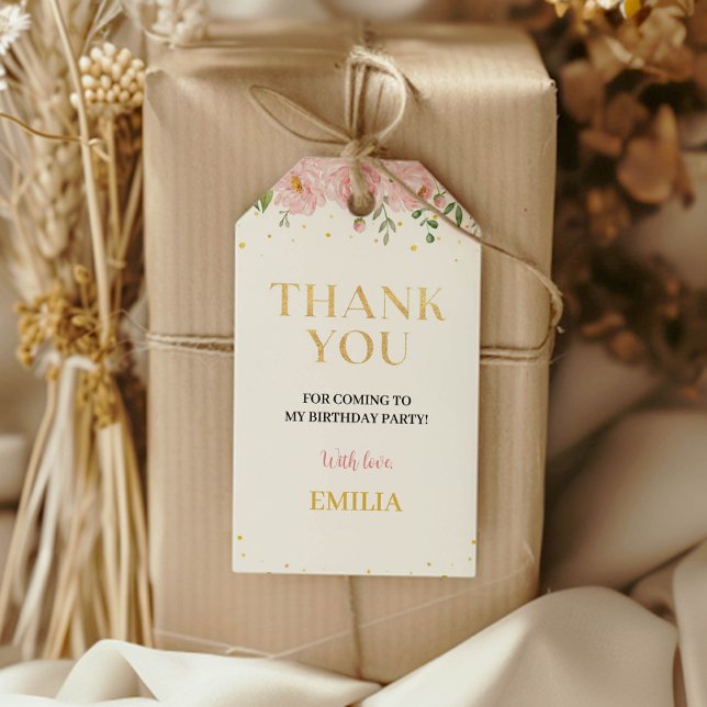 Étiquette Merci d'anniversaire rose floral (Créateur téléchargé)