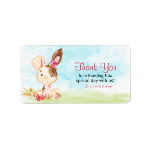 Étiquette Merci de ferme de Baby shower de lapin écolière