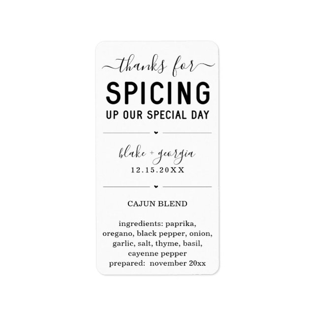 Étiquette Merci pour le Spice Up Our Special Day Spice Blend (Devant)