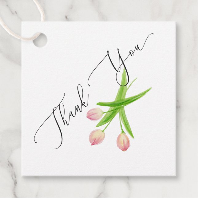 Étiquette Merci rose Tulip Wedding Favor (Devant)