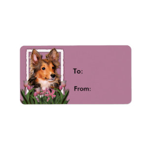 Étiquette Merci - tulipes roses - chiot de Sheltie -