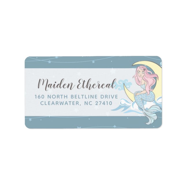 Étiquette Mermaid Moon & Stars Mystical Sea Siren Adresse (Devant)