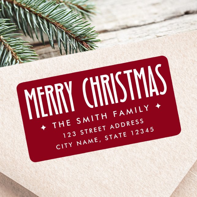 Étiquette Merry Christmas deep red return address (Merry Christmas deep red return address Label)