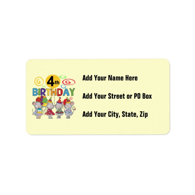 Étiquette Mice 4th Birthday T-shirts et cadeaux (Devant)