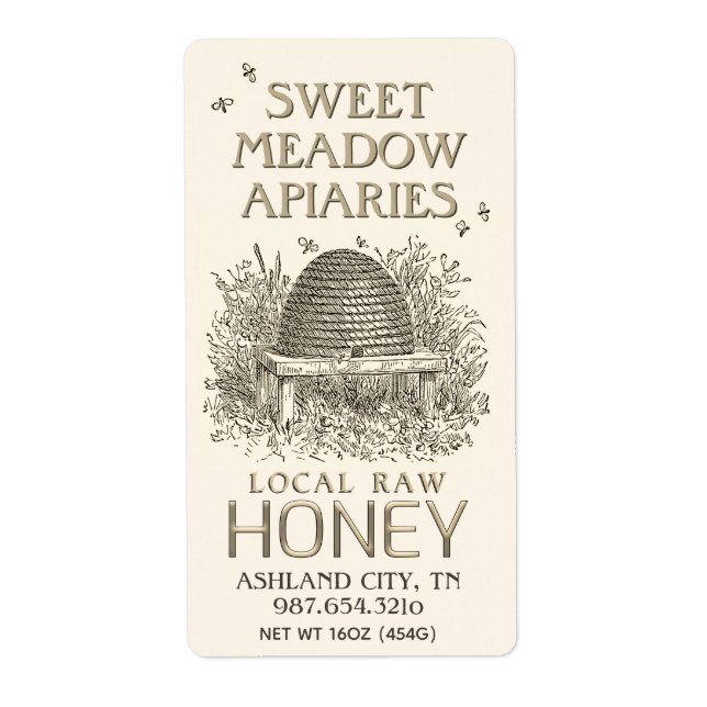 Étiquette miel ivoire avec apiculture Skep Raw loc (Devant)