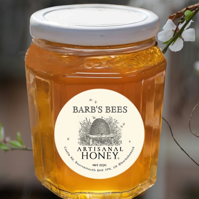 Étiquette miel ivoire Skep Vintage avec abeilles (Créateur téléchargé)