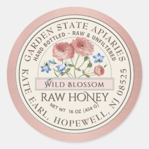 Étiquette miel Rose métallique Fleurs sauvages fro