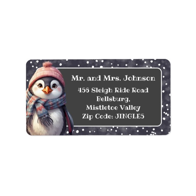 Étiquette mignon pingouin de noël adresse personnalisée (Devant)