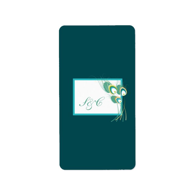Étiquette Miniature du Mariage Peacock Turquoise moderne Her (Devant)