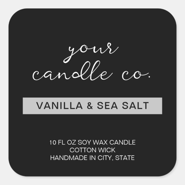 Étiquette minimaliste de bougie noire moderne (Devant)