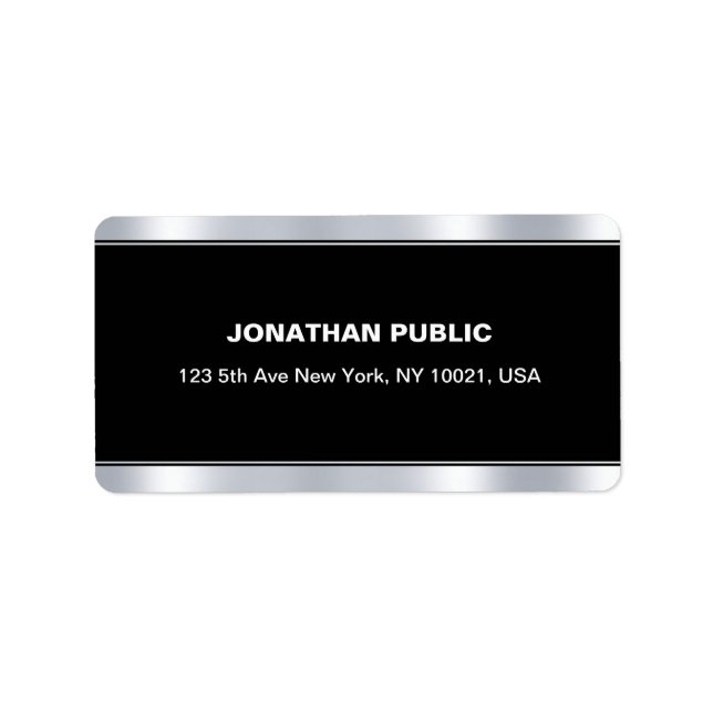 Étiquette Modèle d'argent noir Élégant glamour moderne (Devant)