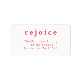Étiquette Modern Bright Red Rejoice Christmas Card Address
