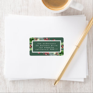 Étiquette Modern Christmas Green Holiday Address