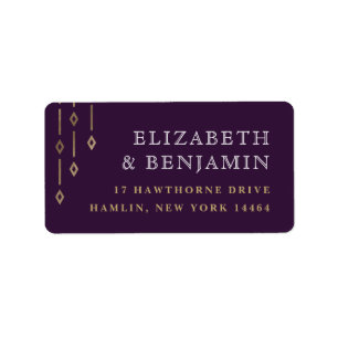 Étiquette Modern Deco Plum Purple Gold Foil Adresse de retou