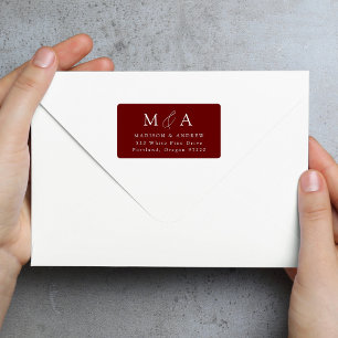 Étiquette Modern Elegant Bourgogne Monogramme Adresse de ret
