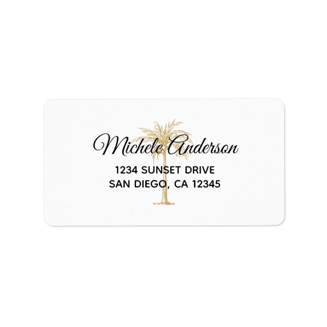 Étiquette Modern Gold Palm Tree Wedding RSVP Adresse de reto (Devant)