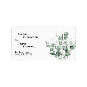 Étiquette Modern Greenery Mariage blanc Adresse