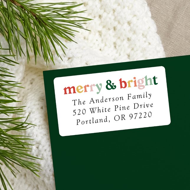 Étiquette Modern Merry et Bright Holiday Adresse (Créateur téléchargé)