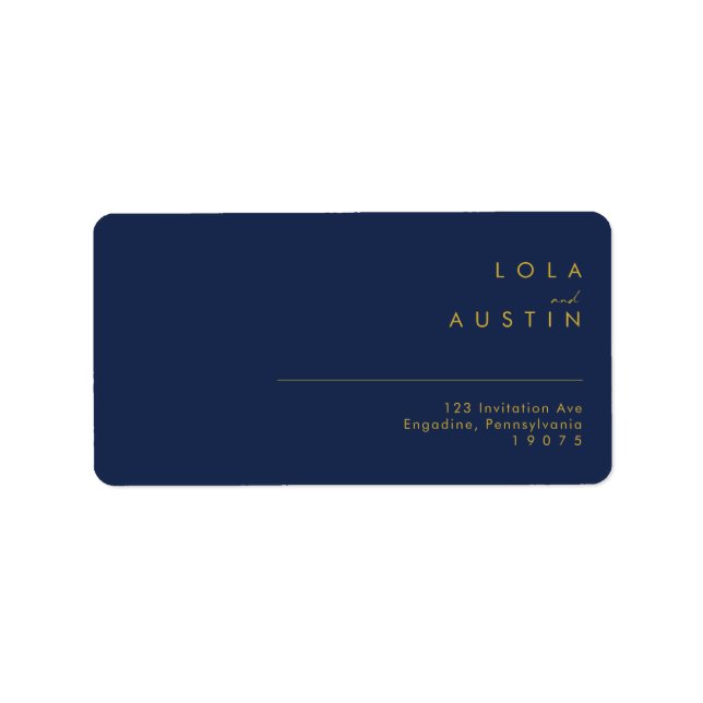 Étiquette Modern Minimal Marine Blue Gold Wedding Adresse RS (Devant)