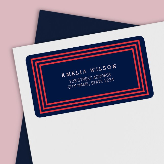 Étiquette Modern Navy Bleu avec Saumon rose bordures Adresse (Créateur téléchargé)